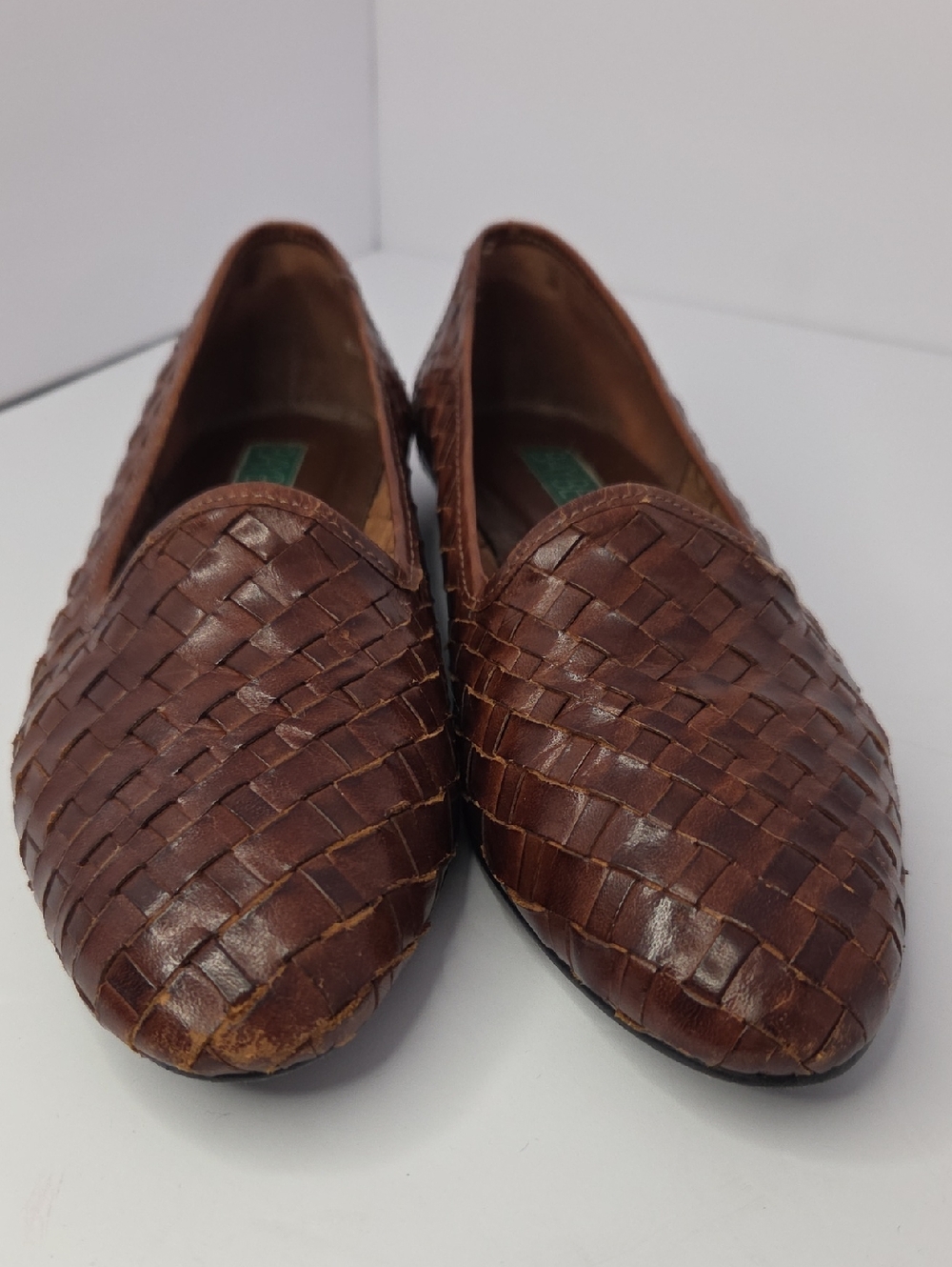 Vintage 90s Bayberry & Co. woven leather flats, brown loafer, Size 6